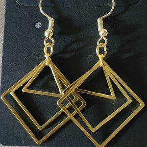 Layered Diamond & Triangle Gold Dangle Earrings